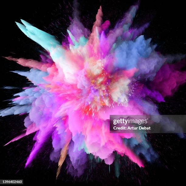 colorful paint explosion in all directions with 3d effect. - the big bang theory foto e immagini stock