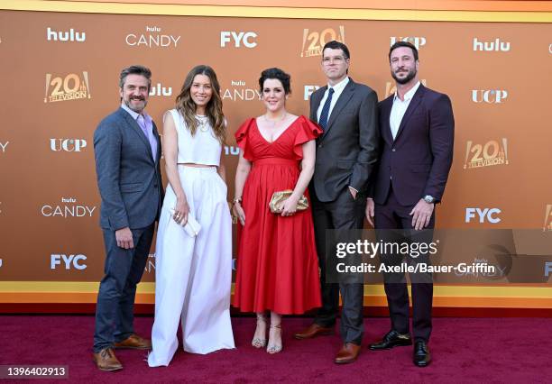 Timothy Simons, Jessica Biel, Melanie Lynskey, Raúl Esparza, and Pablo Schreiber attend the Los Angeles Premiere FYC Event for Hulu's "Candy" at El...