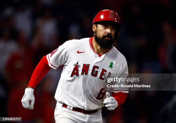 Anthony Rendon of the Los Angeles Angels in the seventh inning at Angel Stadium of Anaheim on May 09, 2022 in Anaheim, California.