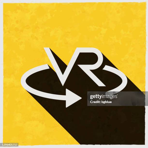 vr - virtual reality. icon with long shadow on textured yellow background - full circle tour stock illustrations