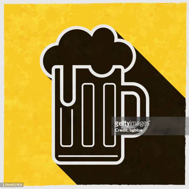 mug of beer. icon with long shadow on textured yellow background - beer white background stock illustrations