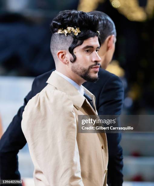 Rapper Bad Bunny arrives to The 2022 Met Gala Celebrating "In America: An Anthology of Fashion" at The Metropolitan Museum of Art on May 02, 2022 in...