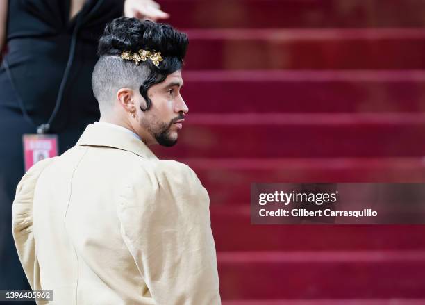 Rapper Bad Bunny arrives to The 2022 Met Gala Celebrating "In America: An Anthology of Fashion" at The Metropolitan Museum of Art on May 02, 2022 in...