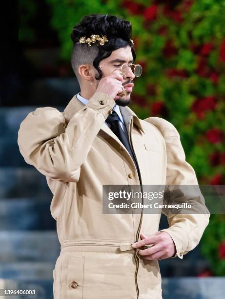 Rapper Bad Bunny arrives to The 2022 Met Gala Celebrating "In America: An Anthology of Fashion" at The Metropolitan Museum of Art on May 02, 2022 in...