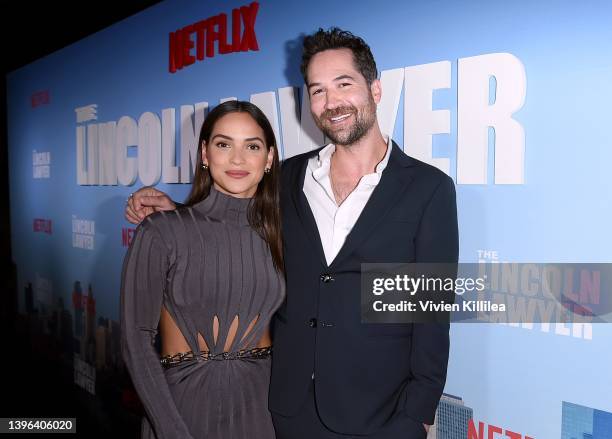 Adria Arjona and Manuel García-Rulfo attend Netflix's 'The Lincoln Lawyer' special screening & reception at The London West Hollywood on May 09, 2022...