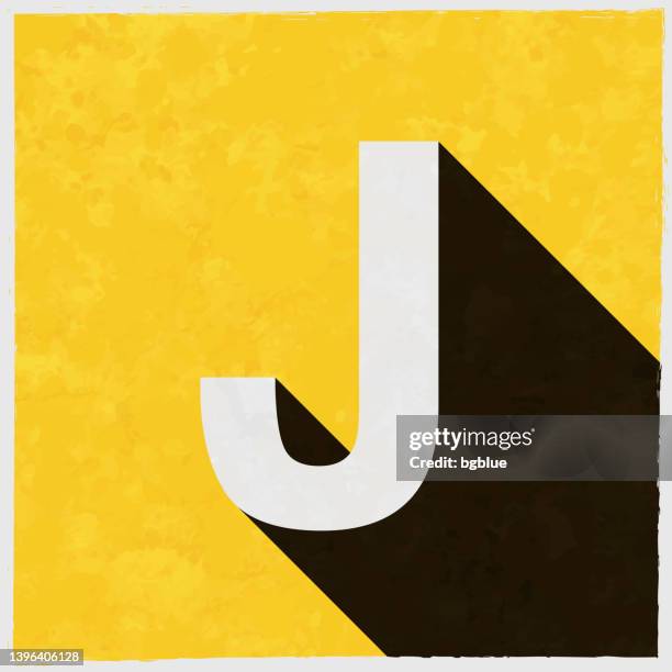 ilustrações, clipart, desenhos animados e ícones de letra j. ícone com sombra longa no fundo amarelo texturizado - letter j