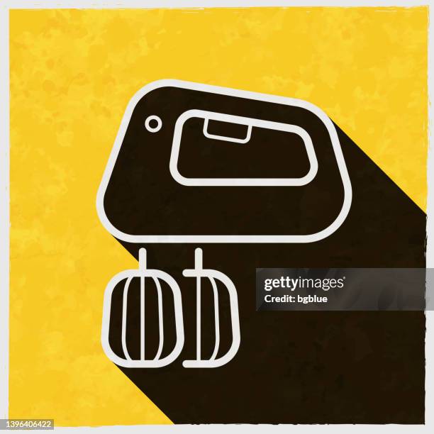 hand mixer. icon with long shadow on textured yellow background - making a cake stock illustrations