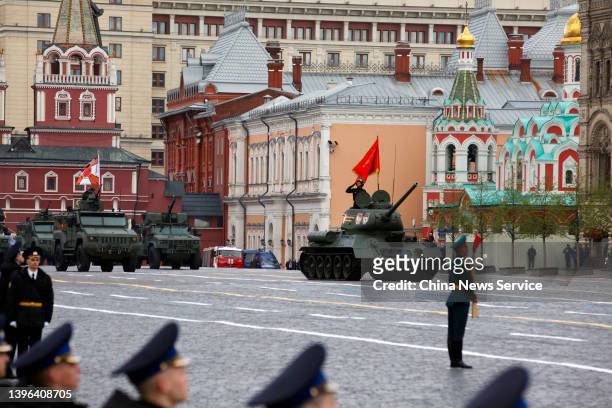 Military vehicles attend the Victory Day military parade at Red Square on May 9, 2022 in Moscow, Russia.