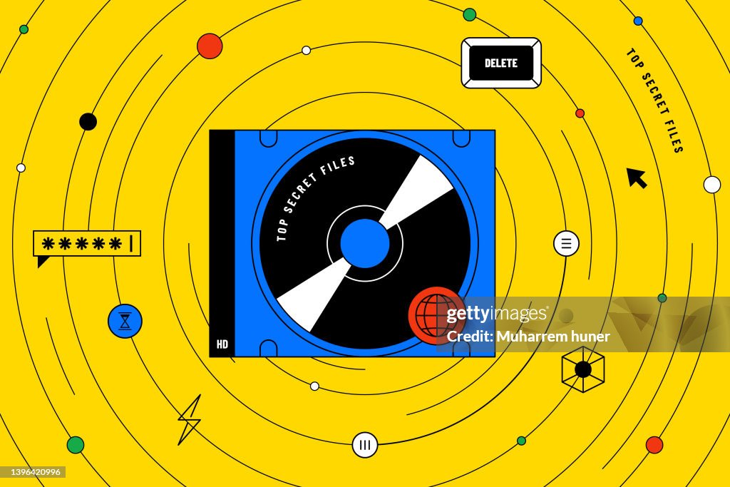 Colorful retro style top secret information concept.