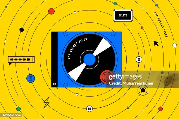 colorful retro style top secret information concept. - colorful cd stock illustrations