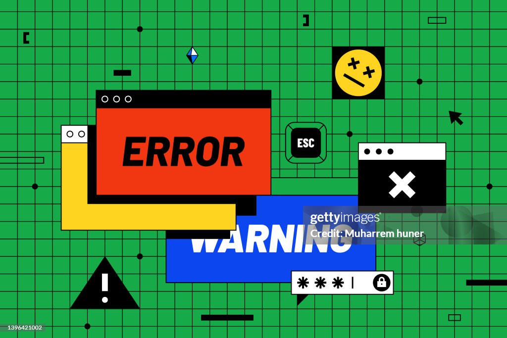 Ilustración vectorial de concepto de advertencia y error de computadora.