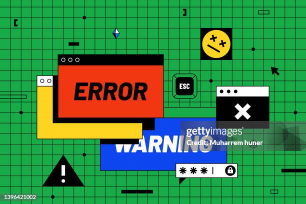 ilustraciones, imágenes clip art, dibujos animados e iconos de stock de ilustración vectorial de concepto de advertencia y error de computadora. - teclado de ordenador