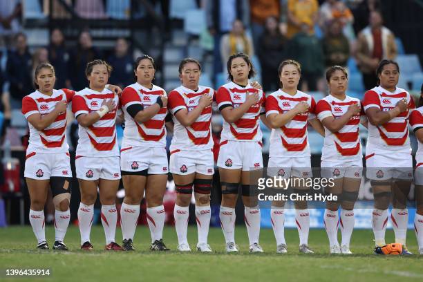 Japan during the National anthem during the Women's International Test match between the Australia Wallaroos and Japan at Bond University on May 10,...