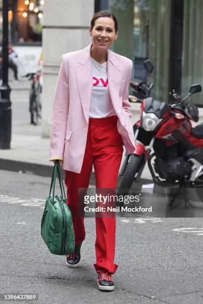 Minnie Driver seen arriving at BBC Radio 2 to promote her new book 'Managing Expectations' on May 10, 2022 in London, England.