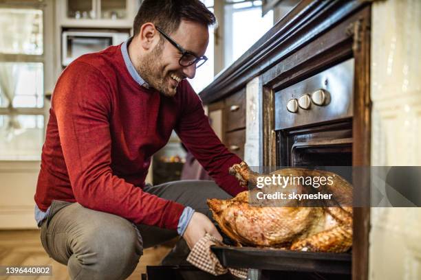 i think this thanksgiving turkey is baked! - chicken roasting oven stock pictures, royalty-free photos & images