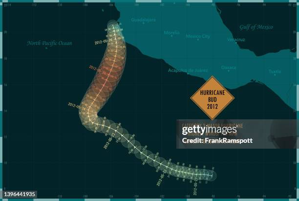 hurrikan bud 2012 track eastern pacific ocean infografik - nordpazifik stock-grafiken, -clipart, -cartoons und -symbole