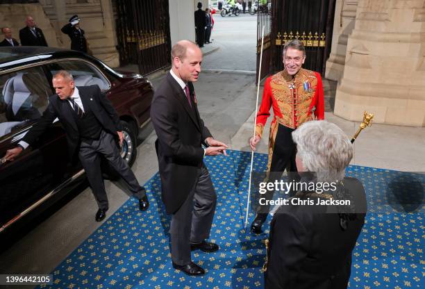 Prince William, Duke of Cambridge arrives through the Sovereign's Entrance ahead of the State Opening of Parliament at Houses of Parliament on May...