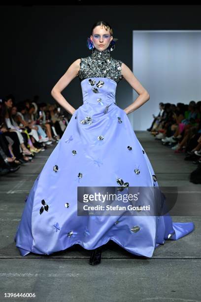 Model walks the runway during the Mariam Seddiq show during Afterpay Australian Fashion Week 2022 Resort '23 Collection at Carriageworks on May 10,...