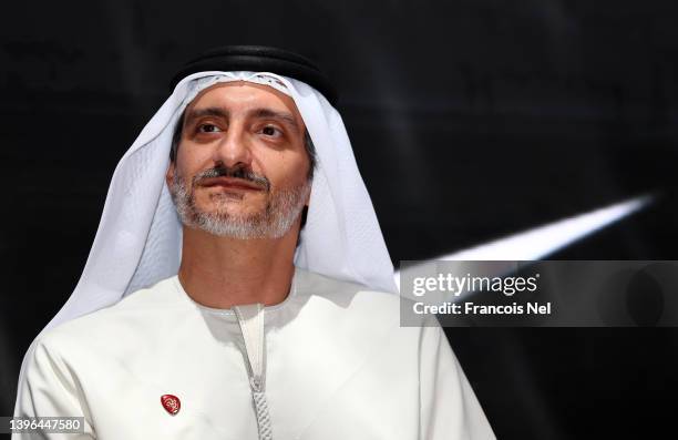 Saleh Mohamed Al Geziry, Director General for Tourism at DCT Abu Dhabi speaks to media during The NBA Abu Dhabi Games 2022 Announcement at Dubai...