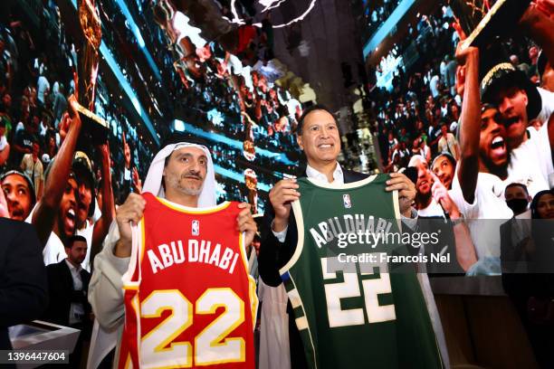 Saleh Mohamed Al Geziry, Director General for Tourism at DCT Abu Dhabi and Ralph Rivera, Managing Director, NBA Europe and Middle East pose for a...