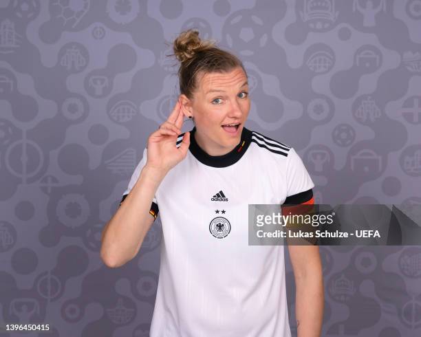 Alexandra Popp of Germany poses for a portrait during the official UEFA Women's Euro 2022 portrait session on April 04, 2022 in Rheda-Wiedenbruck,...