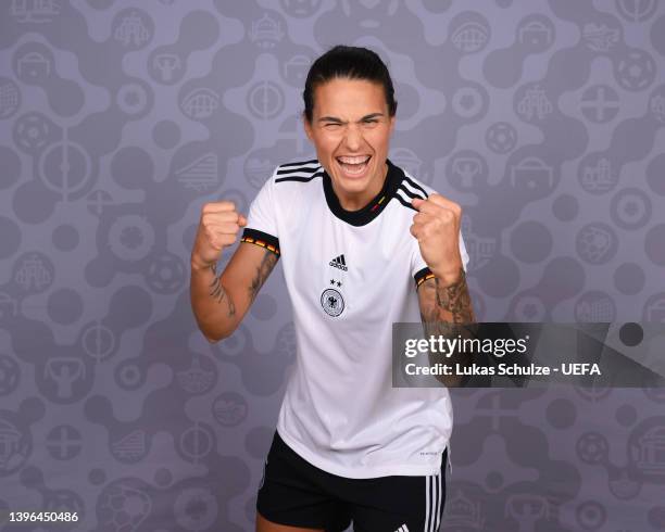 Dzsenifer Marozsan of Germany poses for a portrait during the official UEFA Women's Euro 2022 portrait session on April 04, 2022 in...