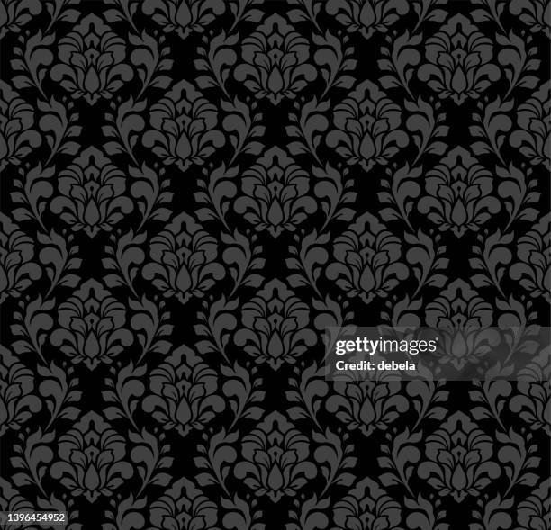 french damask black luxury decorative fabric pattern - damask black stock illustrations