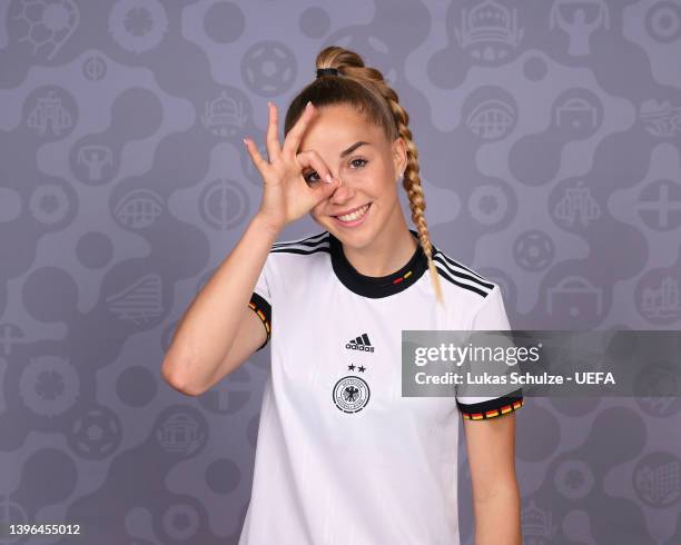 Giulia Gwinn of Germany poses for a portrait during the official UEFA Women's Euro England 2022 portrait session on April 04, 2022 in...