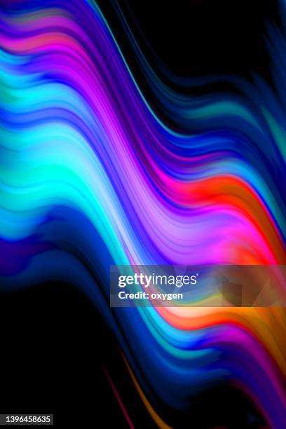 abstract  swirl wave magical neon transparent ribbon lines on black background. energy streams - color explosion water stock-fotos und bilder