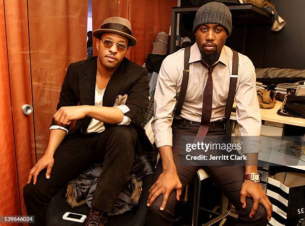 Tailor/designer Sherman Brown and NBA Player and designer John Salmons attend the Salmons & Brown Fall 2012 Collection launch at the Salmons & Brown...