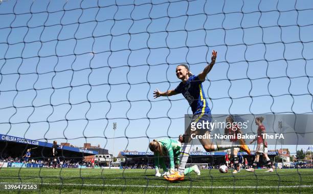 Pernille Harder of Chelsea celebrates her sides third goal during the Barclays FA Women's Super League match between Chelsea Women and Manchester...