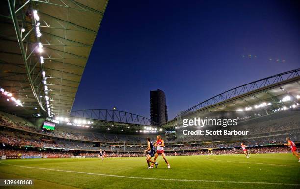 General view during the round one NAB Cup AFL match between the Geelong Cats and the Sydney Swans at Etihad Stadium on February 24, 2012 in...