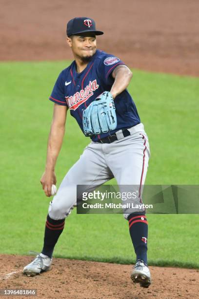 Chris Archer of the Minnesota Twins pitches during a baseball game against the Baltimore Orioles at Oriole Park at Camden Yards on May 5, 2022 in...