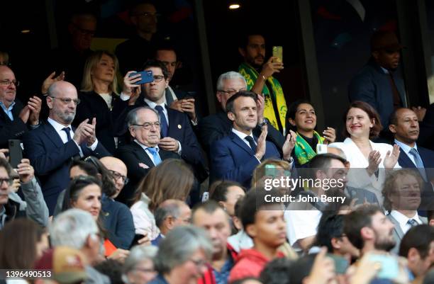 French Minister of Education and Sports Jean-Michel Blanquer, President of French Football Federation FFF Noel Le Graet, President of France Emmanuel...