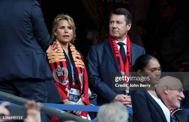 Mayor of Nice Christian Estrosi and his wife Laura Tenoudji during the French Cup Final between OGC Nice and FC Nantes at Stade de France on May 7,...