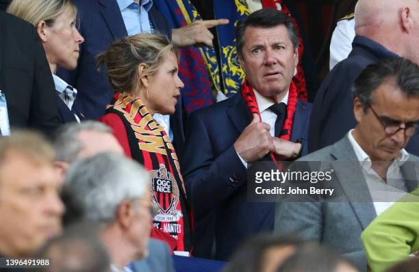 Mayor of Nice Christian Estrosi and his wife Laura Tenoudji during the French Cup Final between OGC Nice and FC Nantes at Stade de France on May 7,...