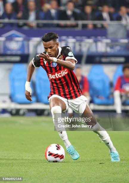 Hicham Boudaoui of Nice during the French Cup Final between OGC Nice and FC Nantes at Stade de France on May 7, 2022 in Saint-Denis near Paris,...