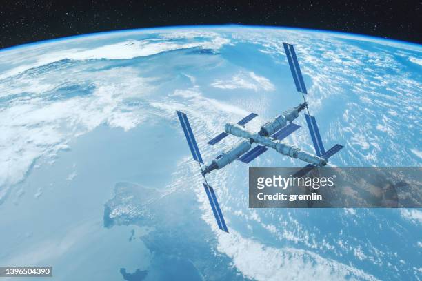 chinese tianhe core module of the tiangong space station - space station stock pictures, royalty-free photos & images