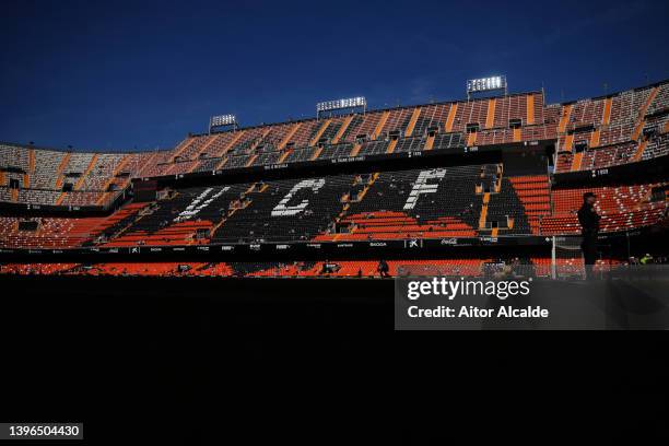 General view inside the stadium prior to the La Liga Santander match between Valencia CF and Real Betis at Estadio Mestalla on May 10, 2022 in...