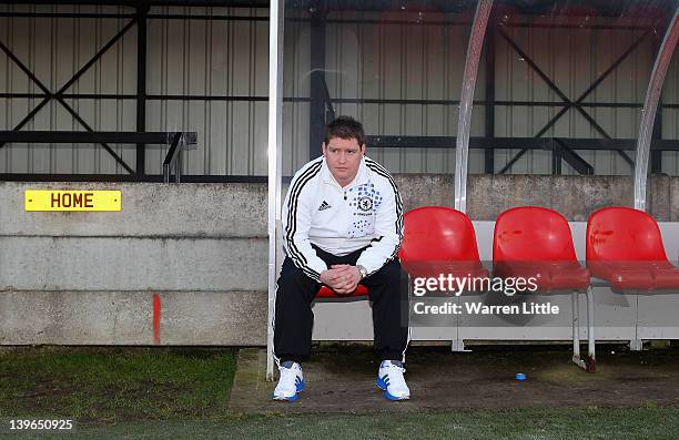 Chelsea Ladies first-team coach Matt Beard looks on during a coaching session for local school children at Staines Town FC to celebrate a new...