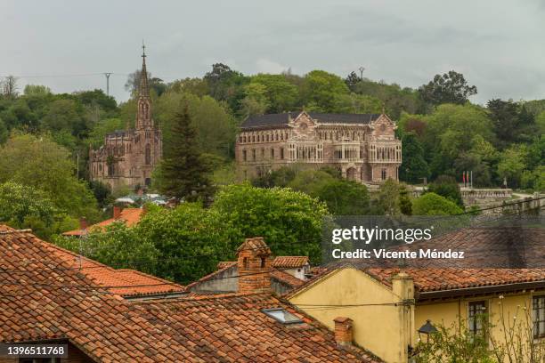 view of the palacio de sobrellano and its chapel pantheon - cantabria stock pictures, royalty-free photos & images