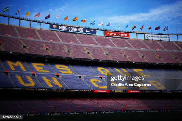 General view inside the stadium prior to the La Liga Santander match between FC Barcelona and RC Celta de Vigo at Camp Nou on May 10, 2022 in...