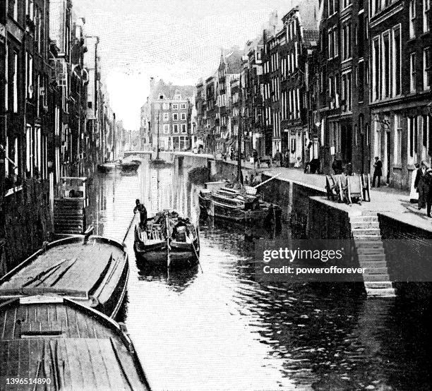 stockillustraties, clipart, cartoons en iconen met canal at delfshaven in rotterdam, netherlands - 19th century - rotterdam