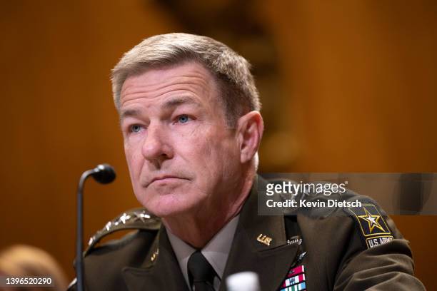 Army Chief of Staff Gen. James McConville testifies during a Senate Appropriations Defense Subcommittee hearing on Capitol Hill on May 10, 2022 in...