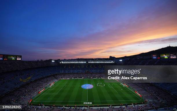 General view inside the stadium as the sun sets during the La Liga Santander match between FC Barcelona and RC Celta de Vigo at Camp Nou on May 10,...