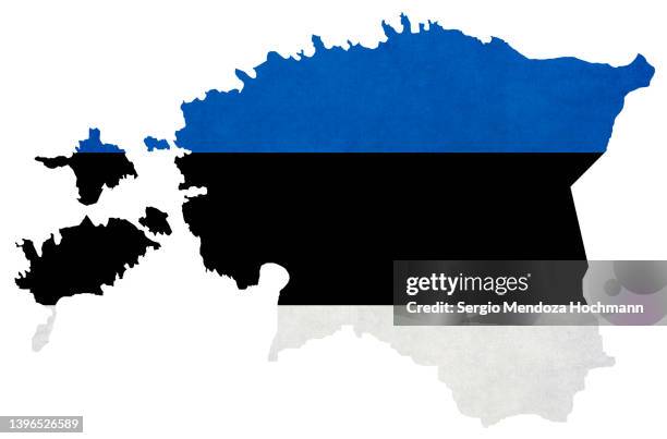 map of estonia with an estonian flag with a grunge texture - estonia map stock pictures, royalty-free photos & images