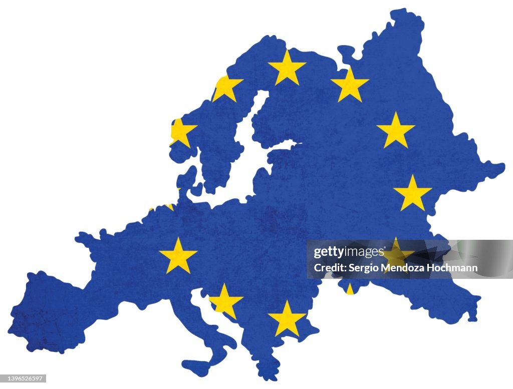 Map of Europe with a flag of the European Union, EU, with a grunge texture