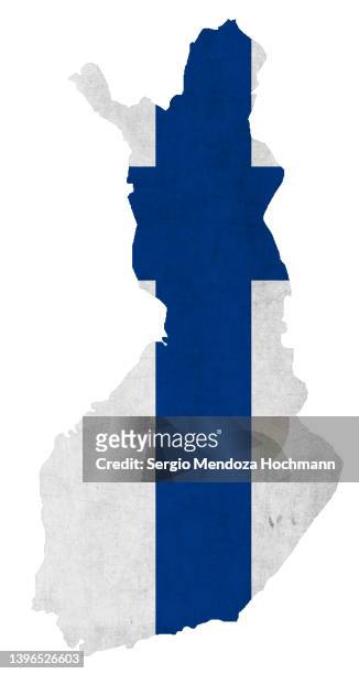 map of finland with a finnish flag with a grunge texture - nordic countries stockfoto's en -beelden
