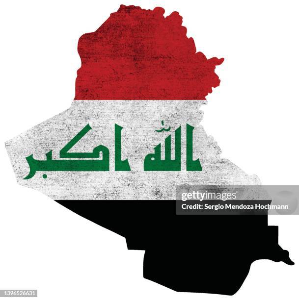 map of iraq with an iraqi flag with a grunge texture - 伊拉克 個照片及圖片檔