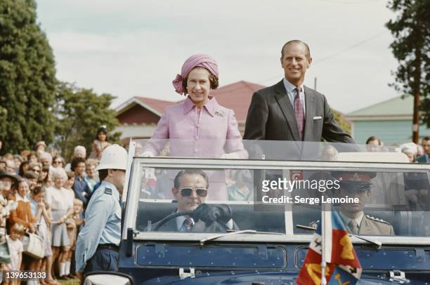 Queen Elizabeth II and Prince Philip during their visit to New Zealand, 1977.